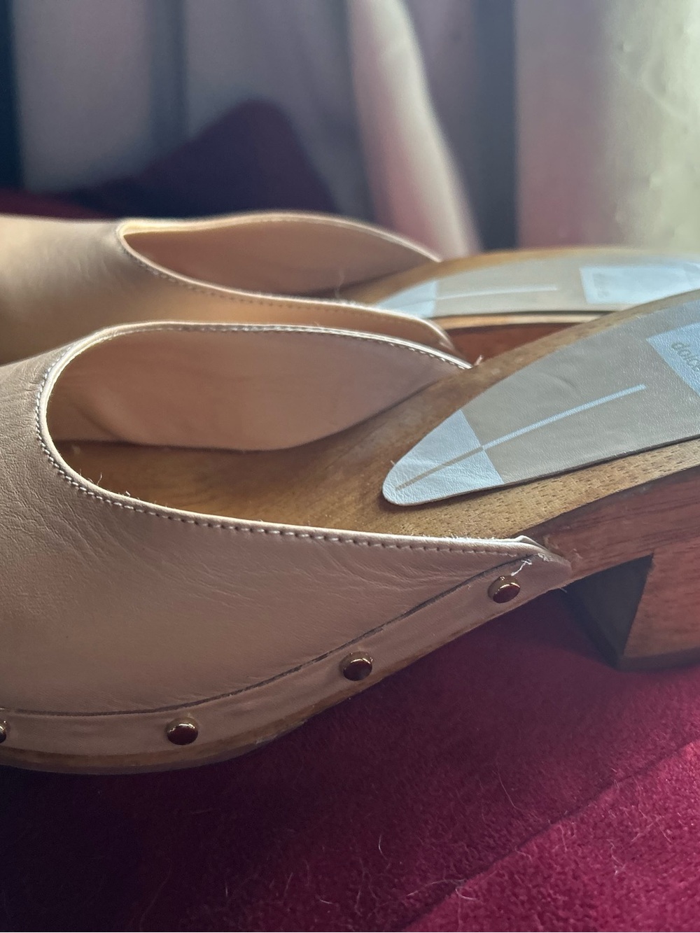 Dolce Vita Cream Leather Clog Mules with Studded Trim